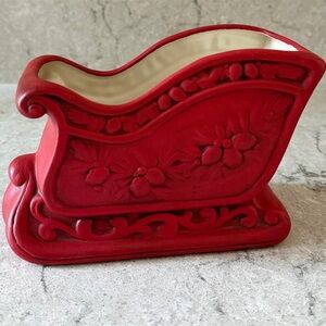 Vintage Red Ceramic Sleigh Decorative Vase